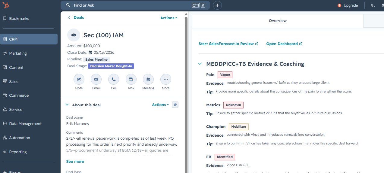 SalesForecaster.io embedded inside HubSpot deal record